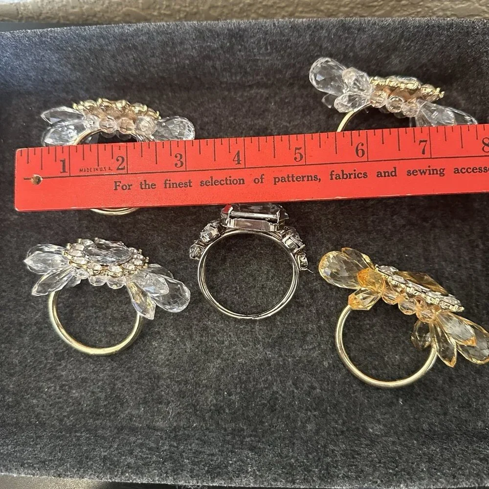 Set Of Five Rhinestone Napkin Rings Gold Silver Crystal Yellow READ‎
